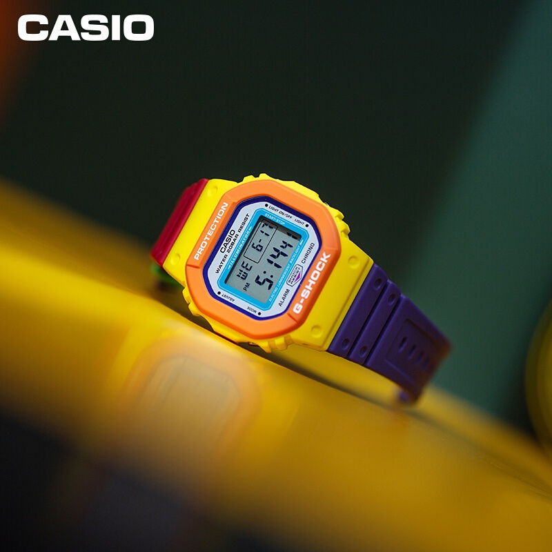 霓虹炫彩系列運動時尚男士手錶防水防震石英表 DW-5610DN-9PR。
