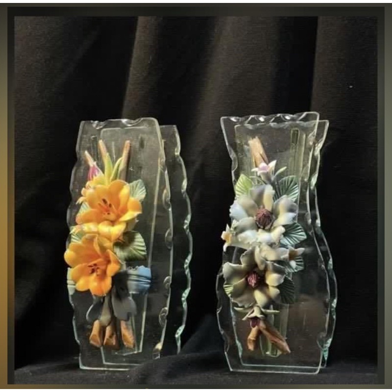 早期稀有玻璃波麗立體花花瓶
