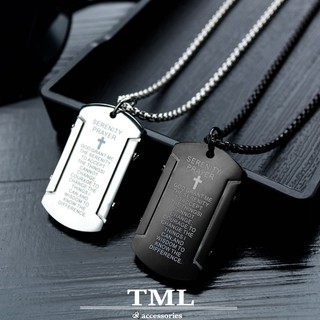 TML 十字架經文方形名牌鋼項鍊  純鋼配鏈 韓版項鍊 鈦鋼項鍊  吊墜 (GX1556)