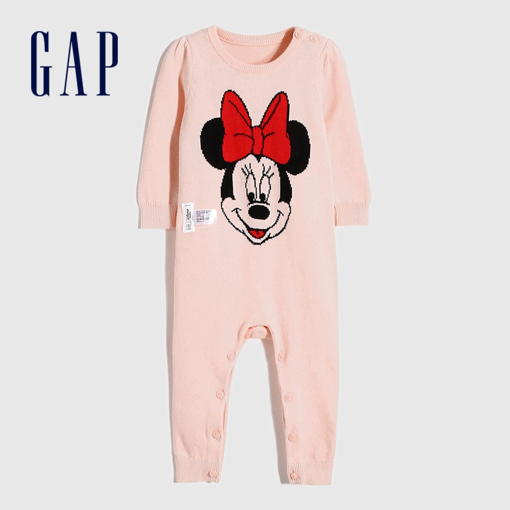 Gap 嬰兒裝 Gap x Disney迪士尼聯名 織紋圓領針織包屁衣-淡粉色(650005)