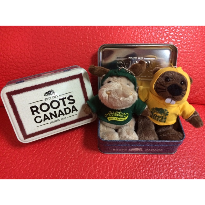 全新Roots 玩偶禮盒/Roots專櫃限量限量吊飾（附鐵盒子）加拿大