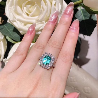 Bling 璀璨ins冷淡高階小眾設計彩石仿祖母綠鑽鋯石戒指女開口可調整百搭