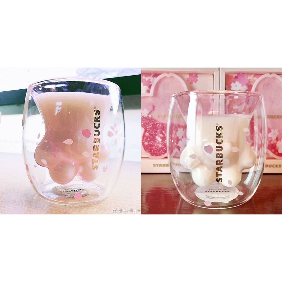 現貨 2019 星巴克 貓爪杯 StarBucks 櫻花杯 粉色貓爪 治愈 雙層玻璃杯 貓咪