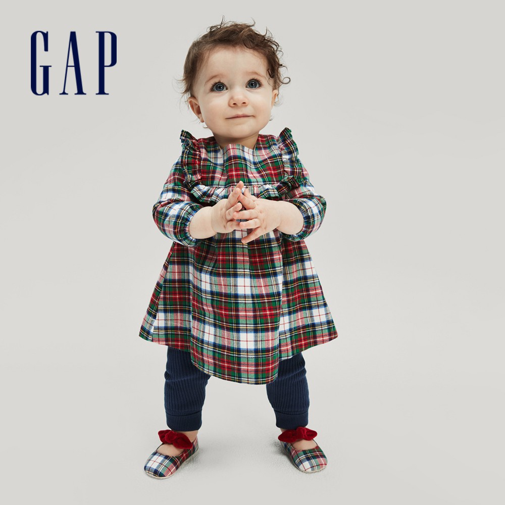 Gap 嬰兒裝 棉質格紋圓領洋裝含尿布套-紅綠格紋(650097)