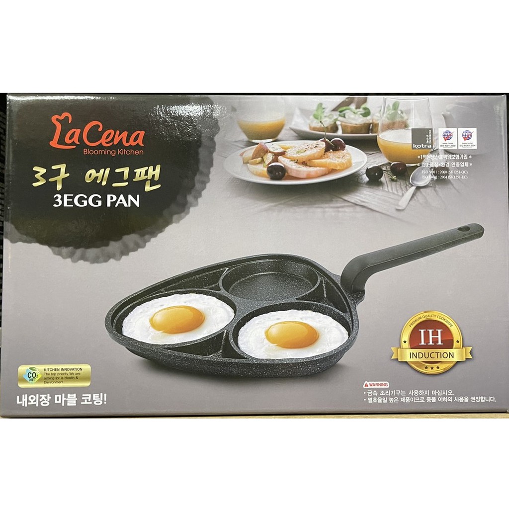 酷嚕嚕 韓國 Lecena  大理石重力鑄造3孔煎蛋鍋 適用 電磁爐 煎蛋鍋