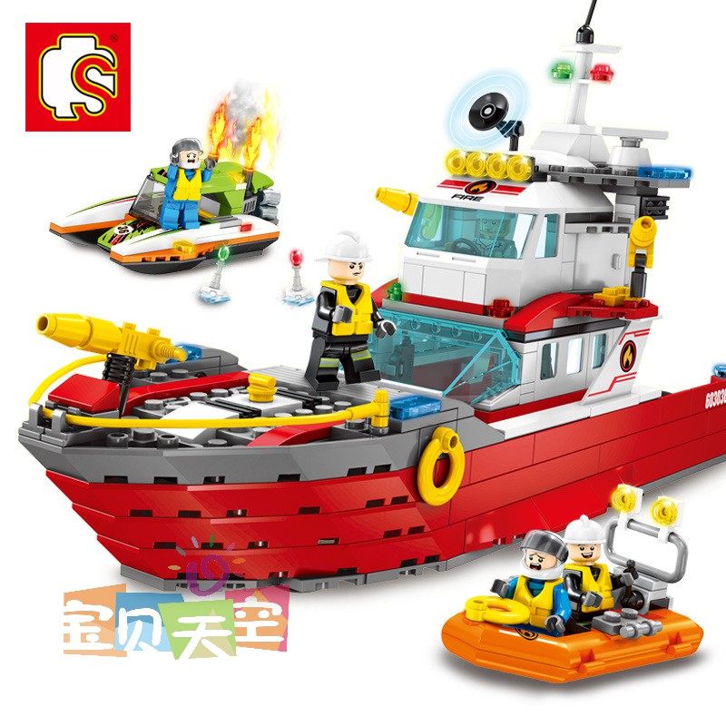 寶貝天空 森寶 消防艦艇 小顆粒 火情前線系列 消防隊救火員消防船 可與lego樂高積木組合玩 蝦皮購物