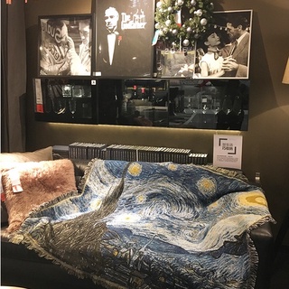 「COZY HOME」藝術針織毯 沙發毯 沙發巾 地墊 梵高星夜星空掛毯 裝飾毯 床毯 毛毯 午睡毯 萬用毯 流蘇毯