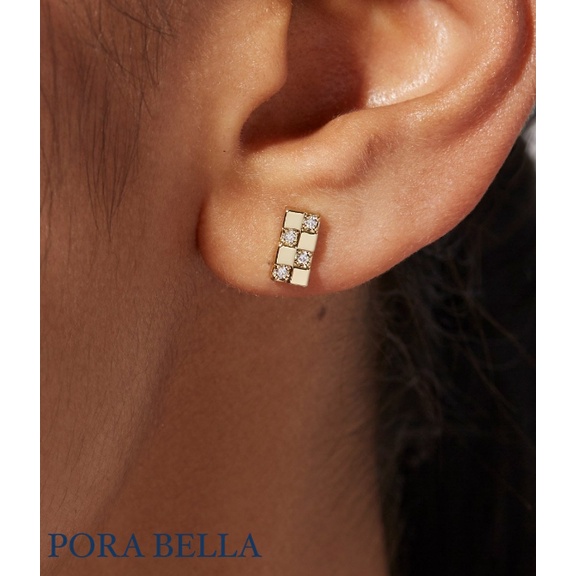 925純銀單鑽鋯石耳環 小眾ins風輕奢氣質鑽石耳扣 金色穿洞式耳環  Earrings