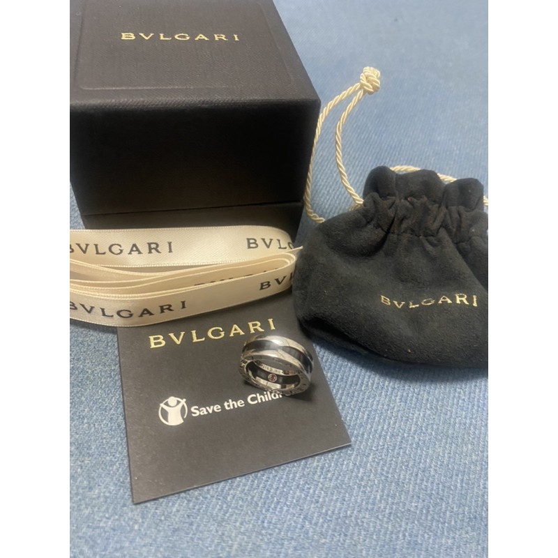 二手 真品 寶格麗 BVLGARI 慈善公益Save the Children 黑陶瓷單環銀戒指 正品