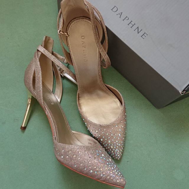 「9.5成新」Daphne達芙妮專櫃女鞋 尖頭高跟鞋 24號 婚鞋 金蔥 水鑽 華麗
