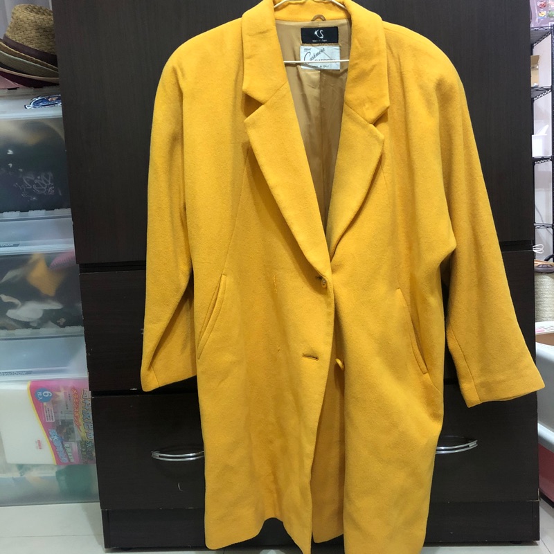 鵝黃色排扣長版大衣 日本製 古著