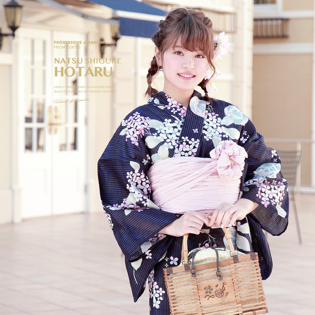 Yukata日本正裝和服夏季浴衣棉麻變織紫陽花手鞠 蝦皮購物