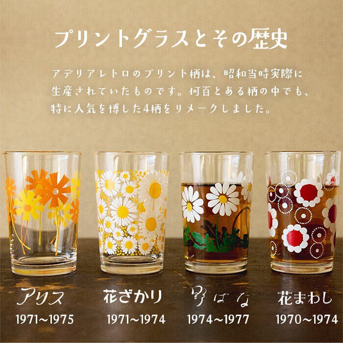 日本 ADERIA 昭和復古花朵水杯 玻璃杯