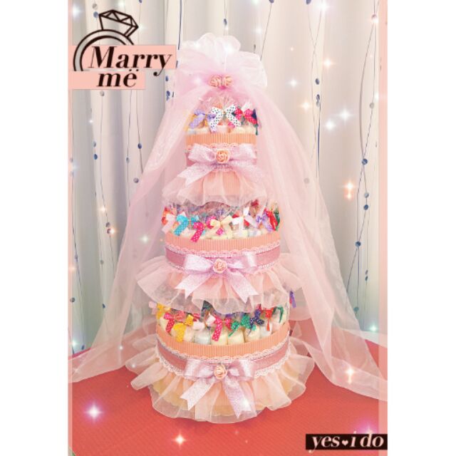Yoyo菇~公主頭紗棉花糖結婚蛋糕塔----生日禮 / 結婚祝賀禮