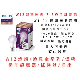 Philips 飛利浦 Wi-Fi WiZ 智慧照明 7.5W全彩燈泡 (PW004)