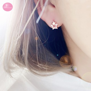 韓國 小碎鑽雙星 環扣針式 耳環【Bonjouracc】