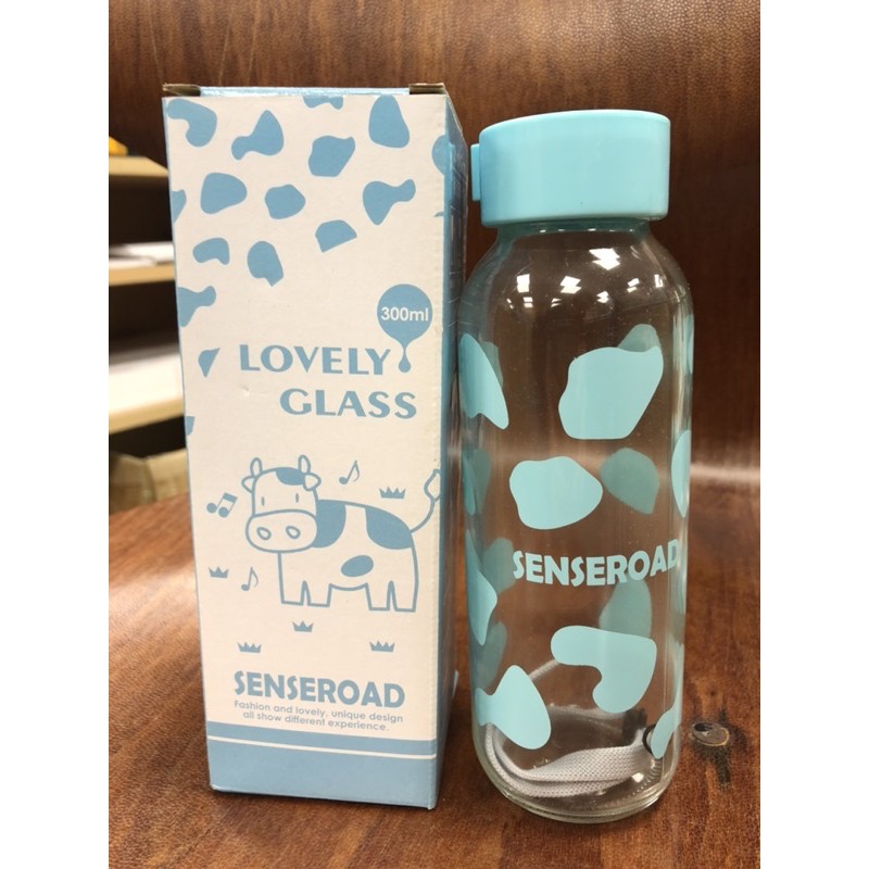 Lovely Glass 輕巧玻璃水杯300ml 乳牛花紋 附提繩