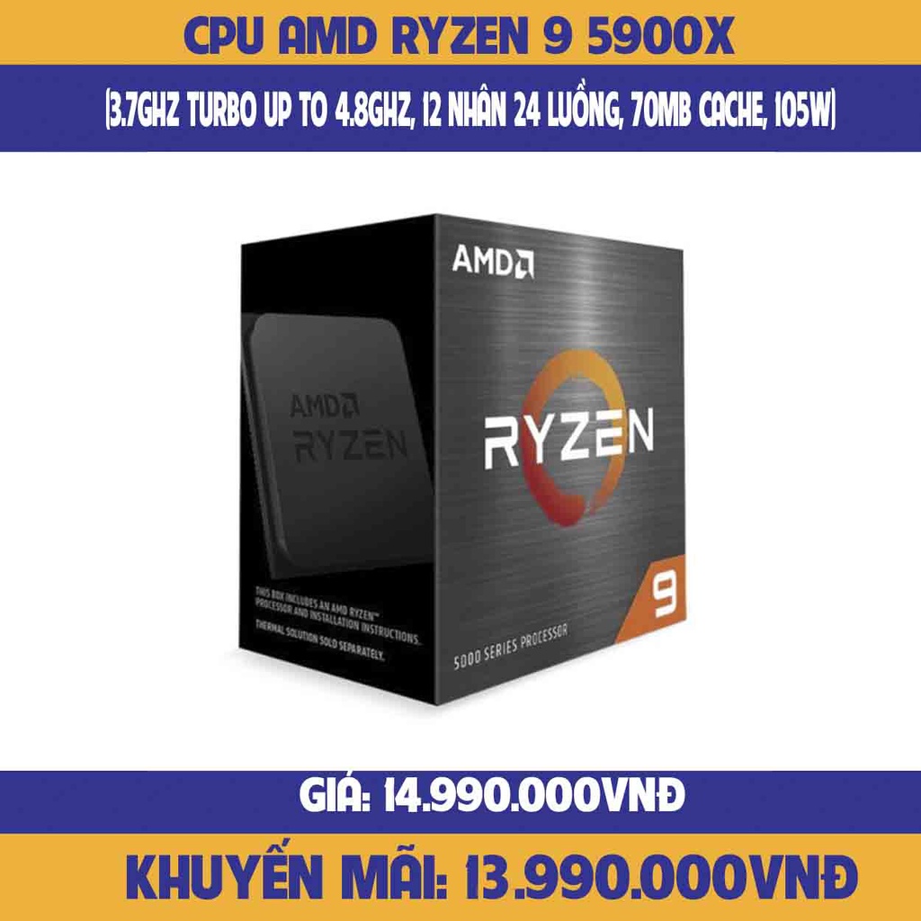 Cpu AMD 銳龍 9 5900X(3.7 GHz 高達 4.8GHz / 70MB / 12 核,24 線程 / 1