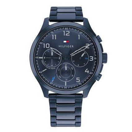 【TOMMY HILFIGER】三眼風格腕錶 藍面鋼帶 1791853