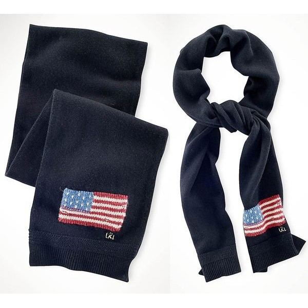 全新LAUREN Ralph Lauren經典logo美國國旗混美利諾羊毛圍巾，購買前請務必先詢問是否有存貨喔！