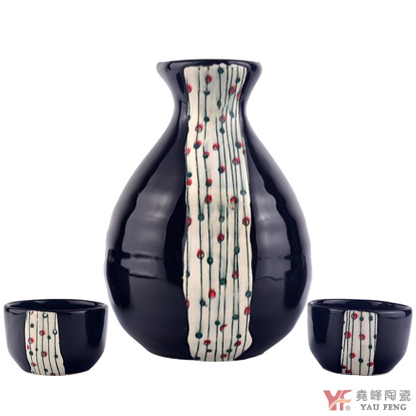【堯峰陶瓷】日本進口瓷器 美濃燒 白線條清酒壺(一壺兩杯組/附盒)|酒杯套組
