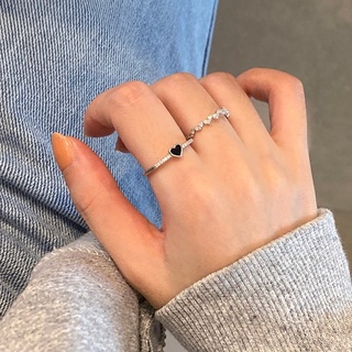 初見家💕黑色鋯石愛心戒指女 ins小眾設計感冷淡風戒指 輕奢高階感指環手飾