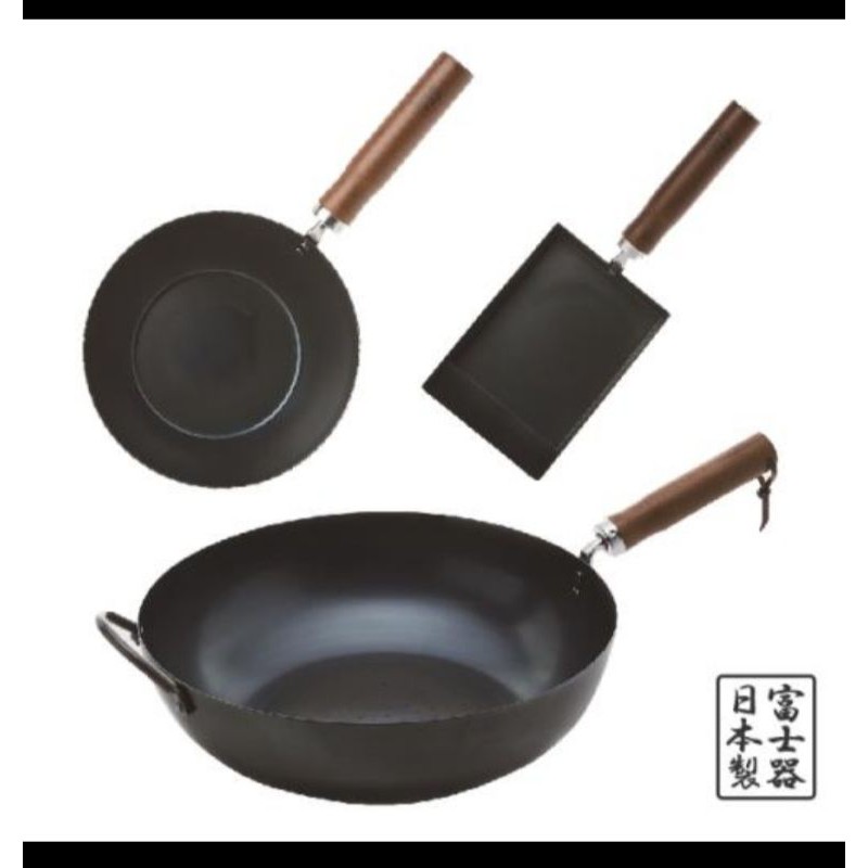 富士器日本製鐵鍋三件組(炒鍋*1+深型鍋*1+玉子燒鍋*1)