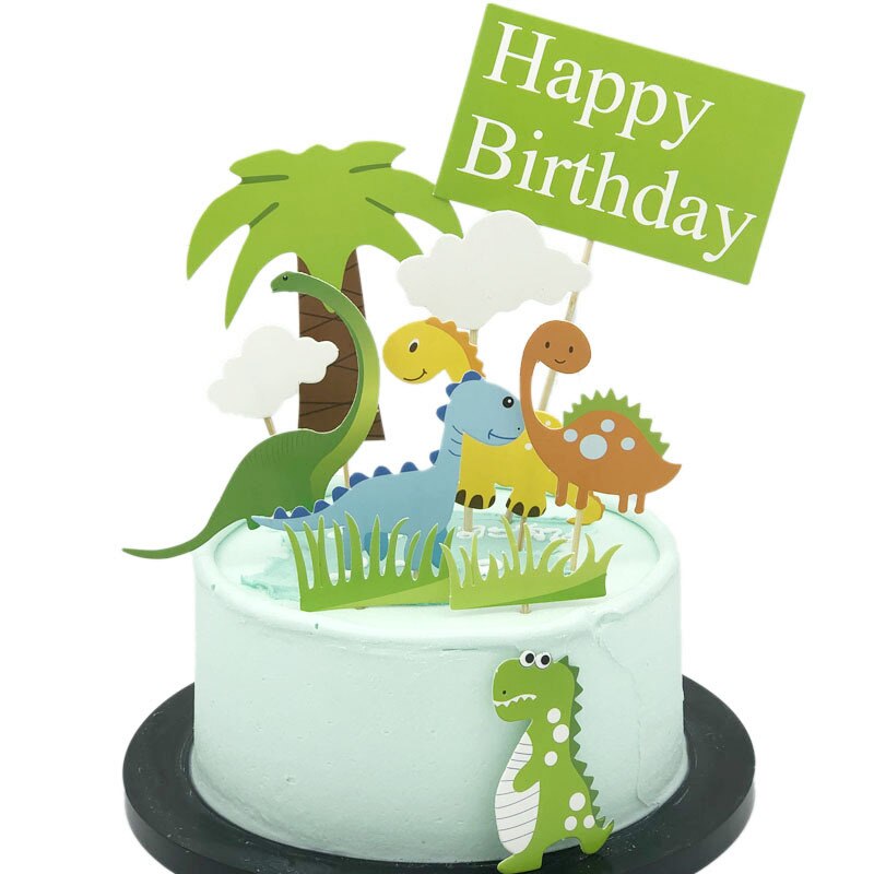 【現貨】10件/組 恐龍主題生日快樂蛋糕插旗 蛋糕插卡 蛋糕插牌 紙杯蛋糕恐龍裝飾 派對裝飾用品