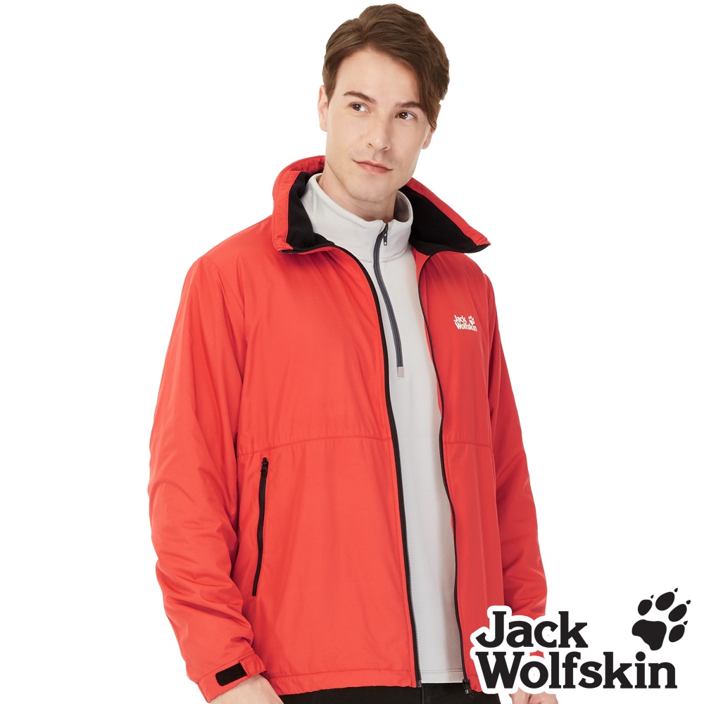 【Jack wolfskin 飛狼】男 輕量 抗風防潑水連帽保暖外套 (天鵝絨磨毛內裡)『橘紅』