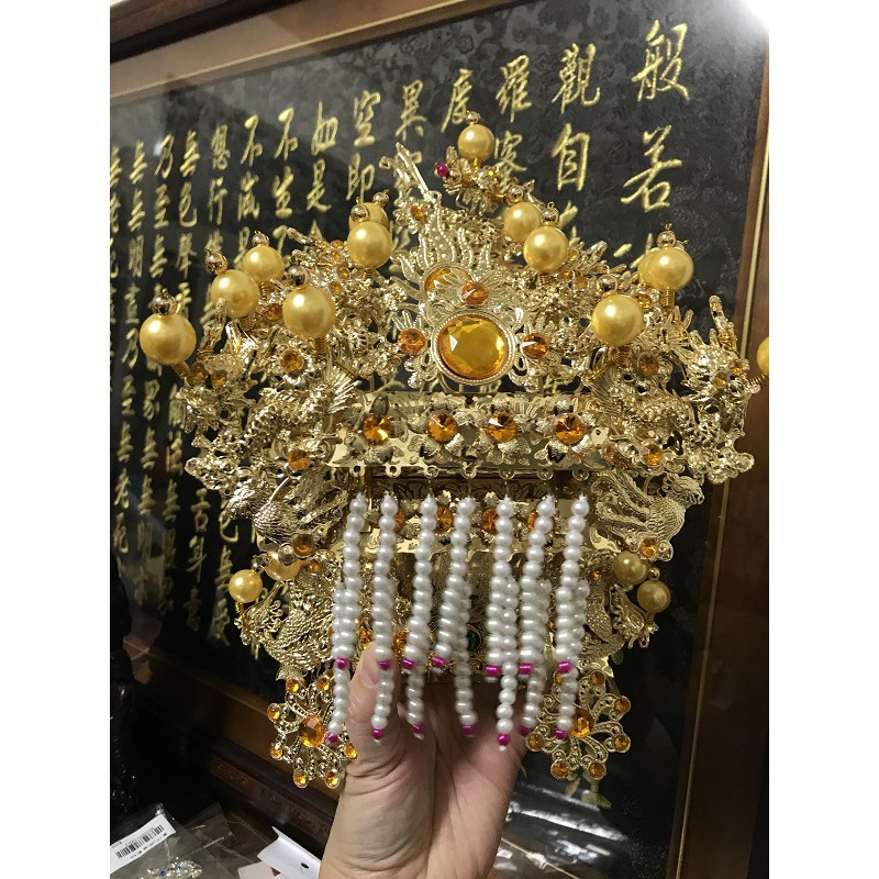 【靜福緣】精品柳絲製『金珠水鑽鑲珠媽祖帽』天上聖母神明帽神帽乙丘