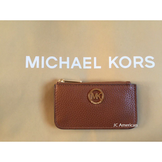 Michael Kors MK logo 駝色 (咖啡色) 皮革 鑰匙包 零錢包 ~現貨在台