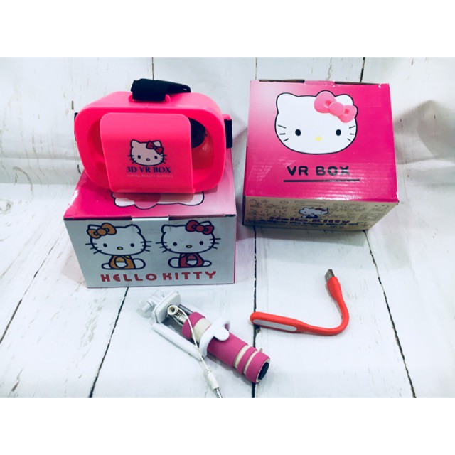 ❄挖挖寶☸️三麗鷗 凱蒂貓 KITTY VR BOX 3D眼鏡 立體 自拍棒 USB LED燈 筆電手機通用 虛擬實境