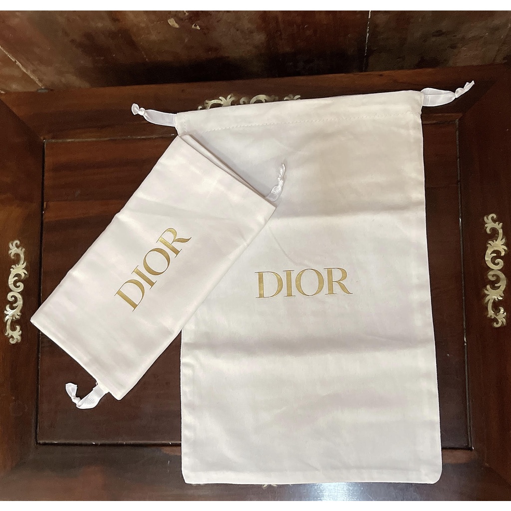 【名牌鞋收納袋】Dior 鞋袋 專櫃正品 白色金字Dior logo 鞋子防塵袋 收納袋1對(2個) 全新品