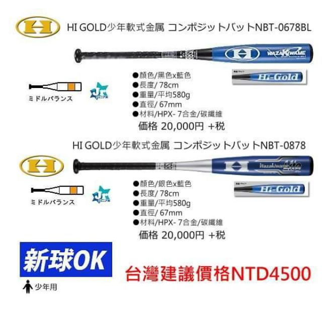 HI GOLD 少年軟式金屬球棒 少棒軟式比賽鋁棒
NBT-0678BL 黑/藍
NBT-0878 銀/藍