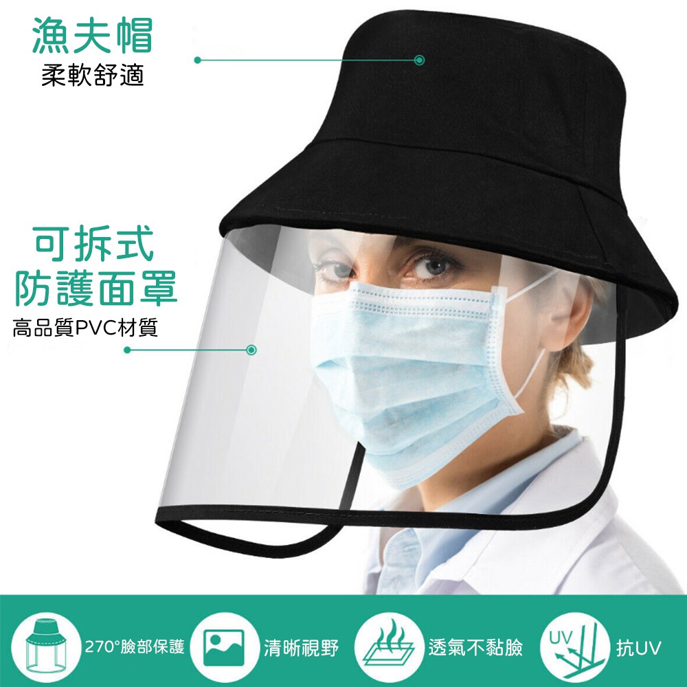 台灣出貨 成人漁夫帽防護面罩 防疫面罩 防飛沫