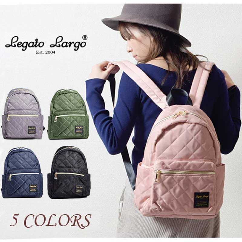 日本品牌Legato Largo菱格壓紋尼龍防水後背包 粉色
