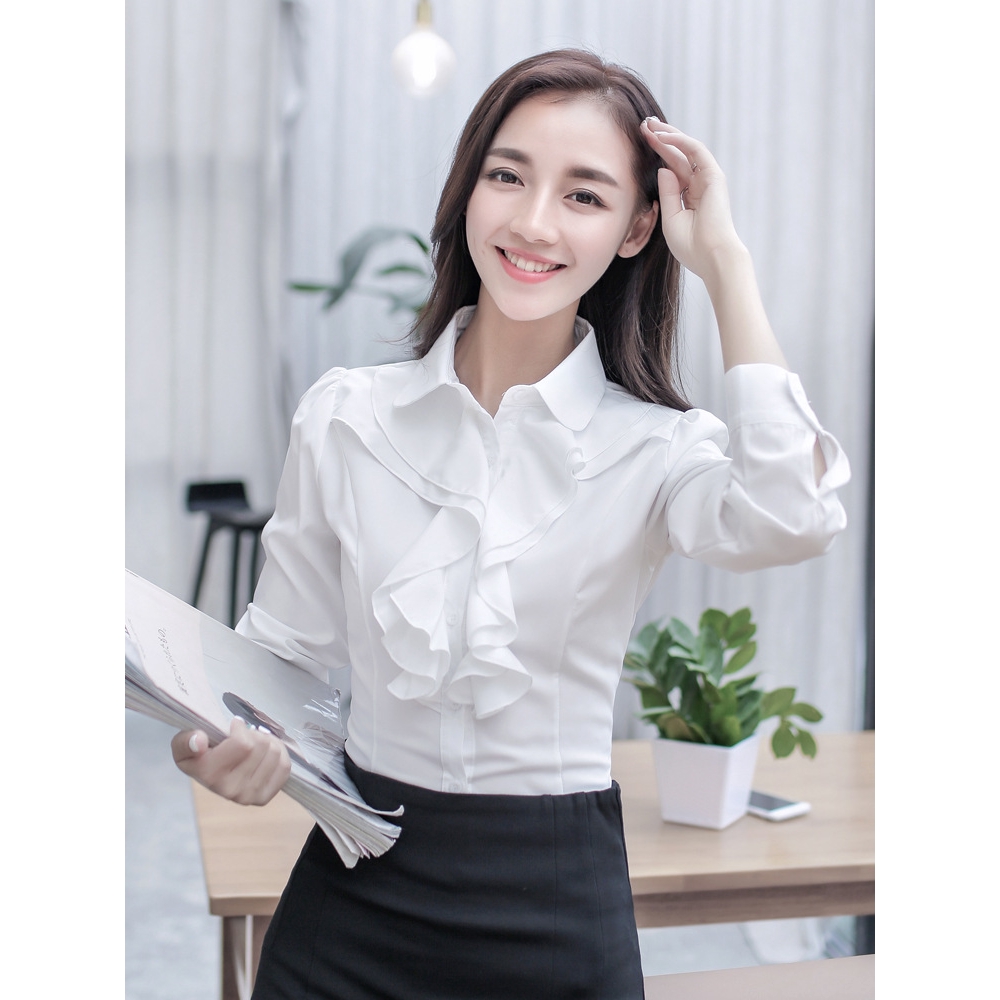 Trendy 襯衫白襯衫白色襯衫長袖襯衫女襯衫上衣新款秋裝女襯衫長袖 蝦皮購物