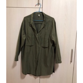 韓國製軍綠色蜜桃絨風衣襯衫
