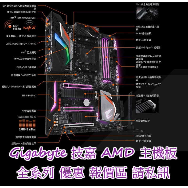 ❄翔鴻3C❄ GIGA 技嘉 AMD 主機板 全系列 優惠報價區 私訊 AM4 A320 B350 X470 X399