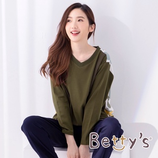 betty’s貝蒂思(05)V領織帶抽褶後印花布上衣(綠色)