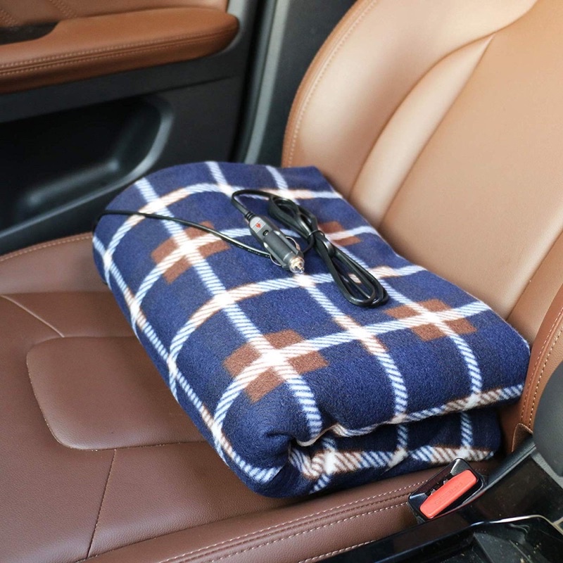 車用電毯 12V，攜帶式防火旅行加熱刷毛毯，適合露營、旅行 （147 x 101.6 公分）