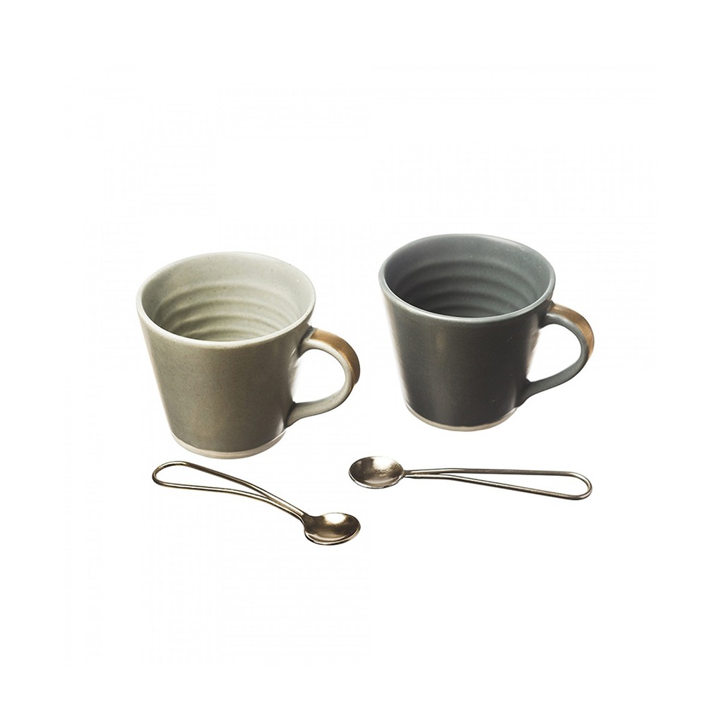 英國Selbrae House 時尚陶瓷咖啡馬克杯對杯附銅湯匙精美禮盒組