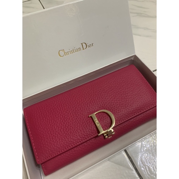 DIOR 迪奧 經典D環雙釦紅馬鞍長夾 紅色