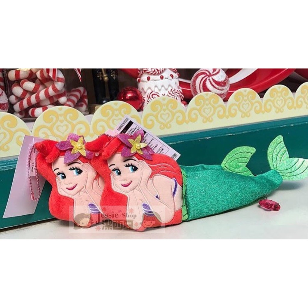 日本東京迪士尼海洋限定款 小美人魚愛麗兒Ariel 立體絨毛娃娃造型筆袋 花朵 珠鍊吊飾 拉鍊 筆袋 收納袋 附寶石墜飾