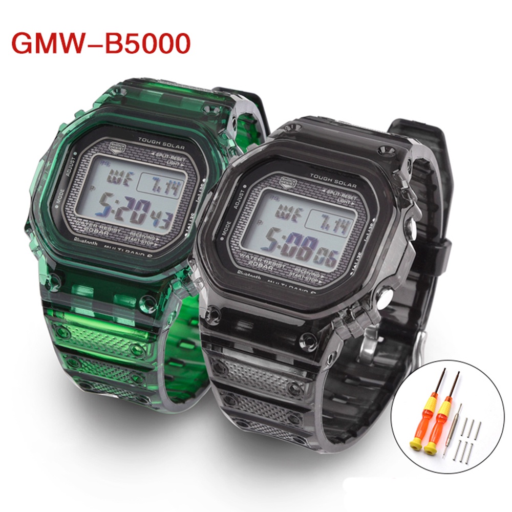 卡西歐 G-SHOCK GMW-B5000 運動橡膠防水錶殼錶帶配件改裝彩色透明矽膠錶帶表圈
