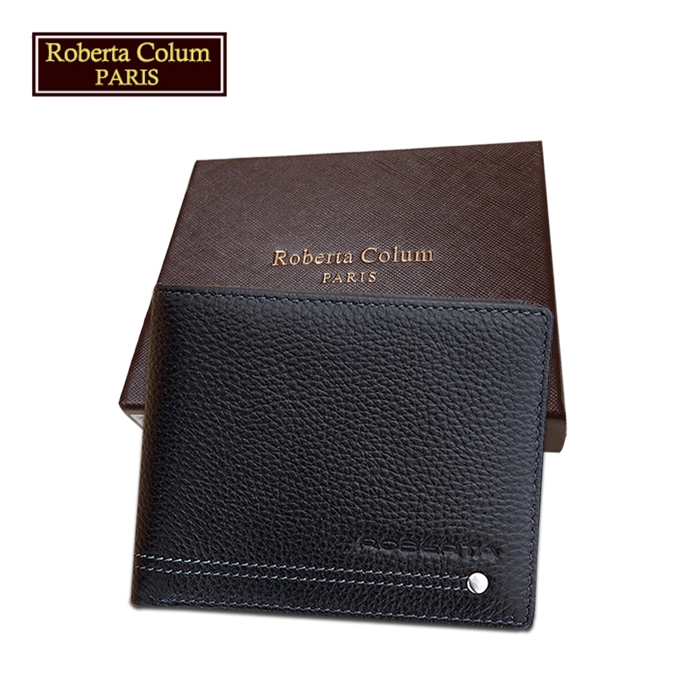 【Roberta Colum諾貝達】男用專櫃皮夾 8卡片短夾(23153-1黑色)【威奇包仔通】