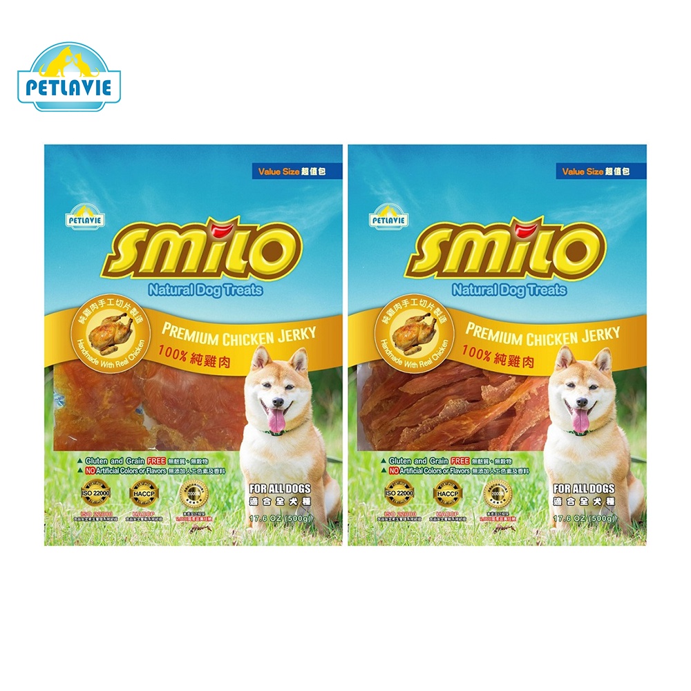 【SMILO微笑】100%純雞肉 片/條 三袋入/500g 機能犬用零食 超值量販包 夾鏈袋設計