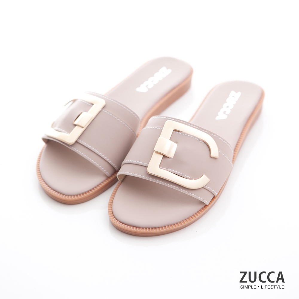 ZUCCA-大C扣金屬平底拖鞋-z7203lc-駝