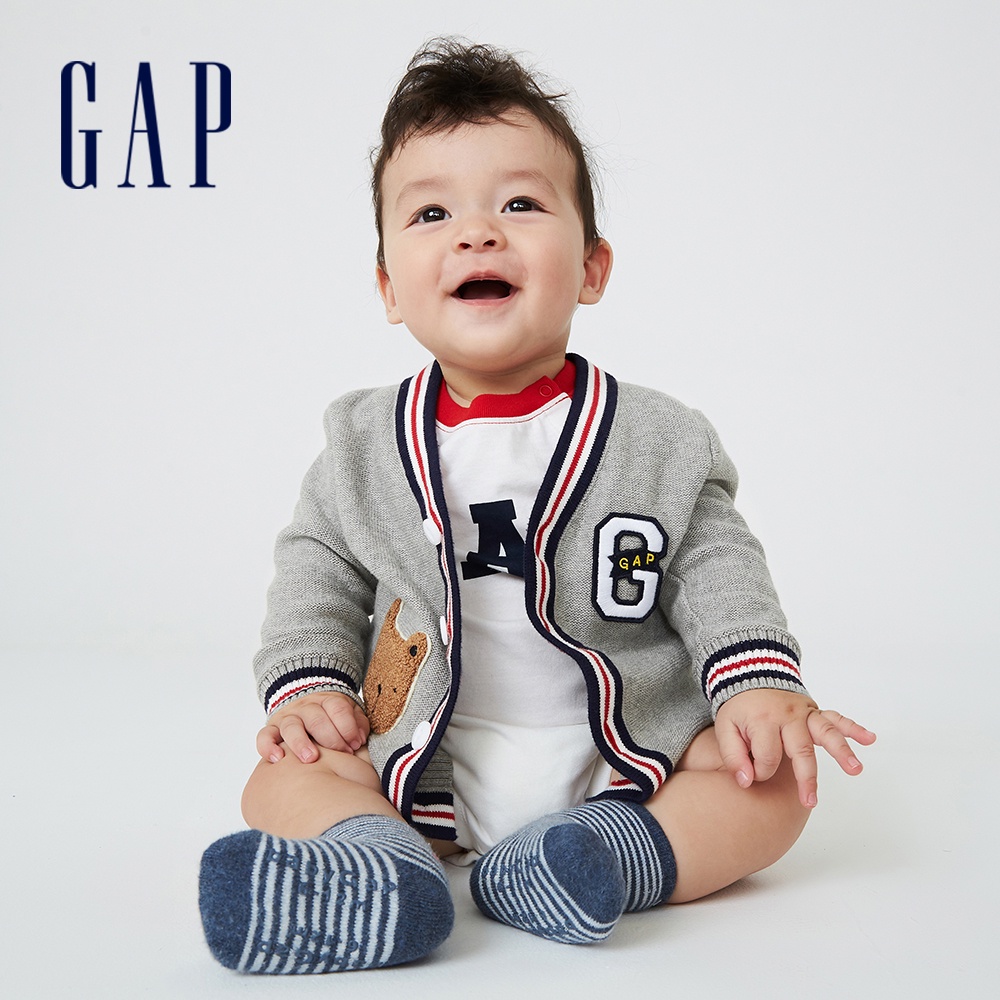 Gap 嬰兒裝 Logo鈕釦針織外套-淺灰色(753407)