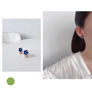 「現貨」Lena & Loren Studio｜復古藍色小花珍珠鑲鑽耳環 s925純銀溫柔消光藍色耳針耳環